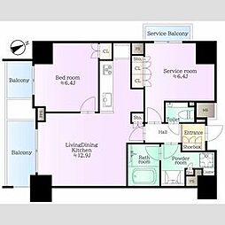 グランスイート麻布六本木 1SLDKの間取図画像