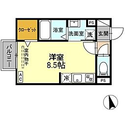 D-ROOM和地山 1階ワンルームの間取り