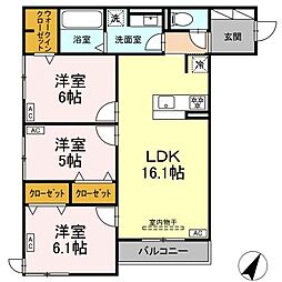 コスモ 2階3LDKの間取り