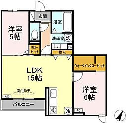 コスモ 2階2LDKの間取り