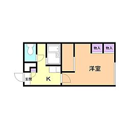 レオパレスエスペールポナール 1Kの間取図画像