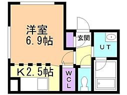札幌市営東西線 ひばりが丘駅 徒歩4分の賃貸マンション 3階1Kの間取り