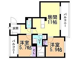 フレアテラス厚別 2LDKの間取図画像