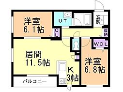 BASE厚別 2LDKの間取図画像