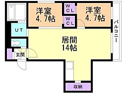 RD GRACE新札幌 2LDKの間取図画像