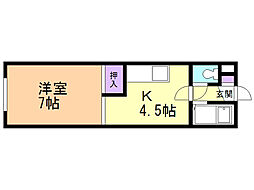 ベルハイム大谷地 1DKの間取図画像