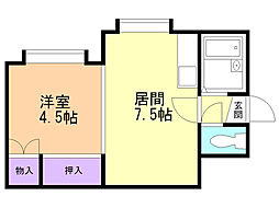 テラウッド厚別 1DKの間取図画像