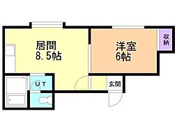 ベルメゾン厚別 1LDKの間取図画像