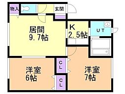 ベルエポック並木 2LDKの間取図画像