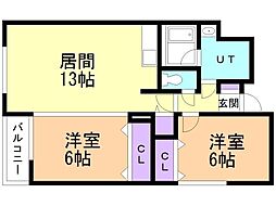 フェリーク大曲 2LDKの間取図画像