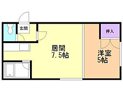 ロアール新札幌2-6 1DKの間取図画像