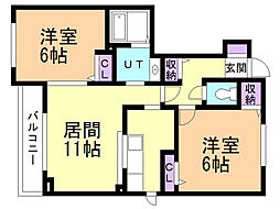 リーフプラザ3 2LDKの間取図画像