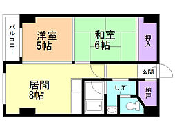 大谷地殿山ハイツ 2DKの間取図画像
