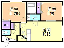ラ・ヴィクトワール新札幌 2LDKの間取図画像