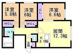 フォレスタ大谷地 3LDKの間取図画像