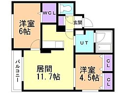 ノムラ新さっぽろ 2LDKの間取図画像