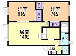 ドゥ・ベストホーム大曲 2LDKの間取図画像