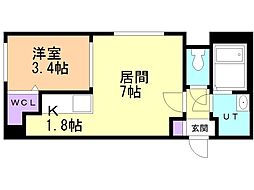 ヴィラキューブ新サッポロ 1LDKの間取図画像
