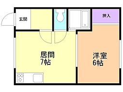 藤ハイツ第13 1DKの間取図画像