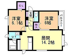ベリテ 2LDKの間取図画像