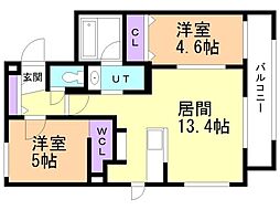 札幌市厚別区青葉町2丁目マンション 2LDKの間取図画像