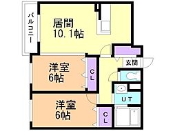 CloveR大谷地 2LDKの間取図画像
