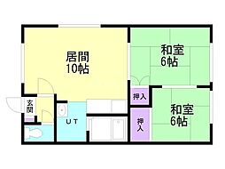 リバーハイツ 2LDKの間取図画像