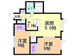 二条マンション 2LDKの間取図画像