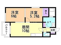 高木コーポ 2LDKの間取図画像