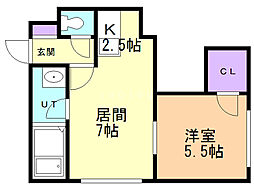 シルキー厚別東1 1LDKの間取図画像
