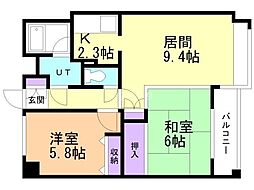 アスティオン上野幌 2LDKの間取図画像
