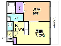 ブランノワール厚別中央 1LDKの間取図画像