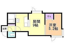 メイプルハイツ2 1LDKの間取図画像