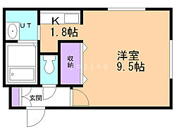 アマン北広島 1Kの間取図画像
