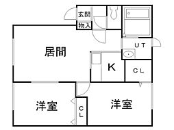 ベルエポック並木 2LDKの間取図画像