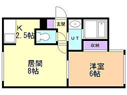 シルキー厚別東1 1LDKの間取図画像