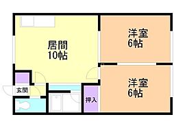 くるみハイツ 2LDKの間取図画像