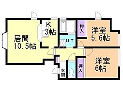 メゾン美園 2LDKの間取図画像