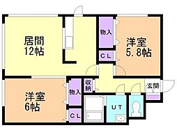 リバティ里塚 1階2LDKの間取り