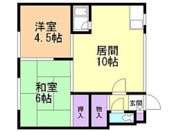 西岡ハイツB 2LDKの間取図画像