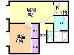 ミーサ・ハギナカ 1階1LDKの間取り