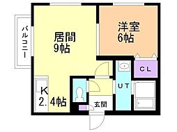 クラリス中の島 2階1LDKの間取り