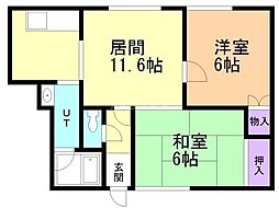 パレス石山 2LDKの間取図画像