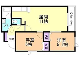 サウスヴィラB 2LDKの間取図画像