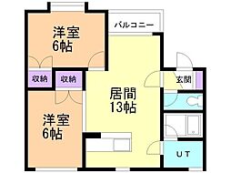 ウッディヴィレッヂA館 2LDKの間取図画像