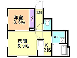 クリムゾン学園前 1LDKの間取図画像