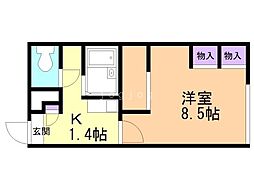 レオパレスリベェール2 1Kの間取図画像