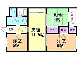 第2パールハイム 3LDKの間取図画像