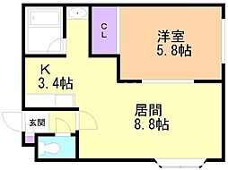 セトル中の島 1LDKの間取図画像