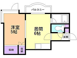 パルコート中の島 1DKの間取図画像
